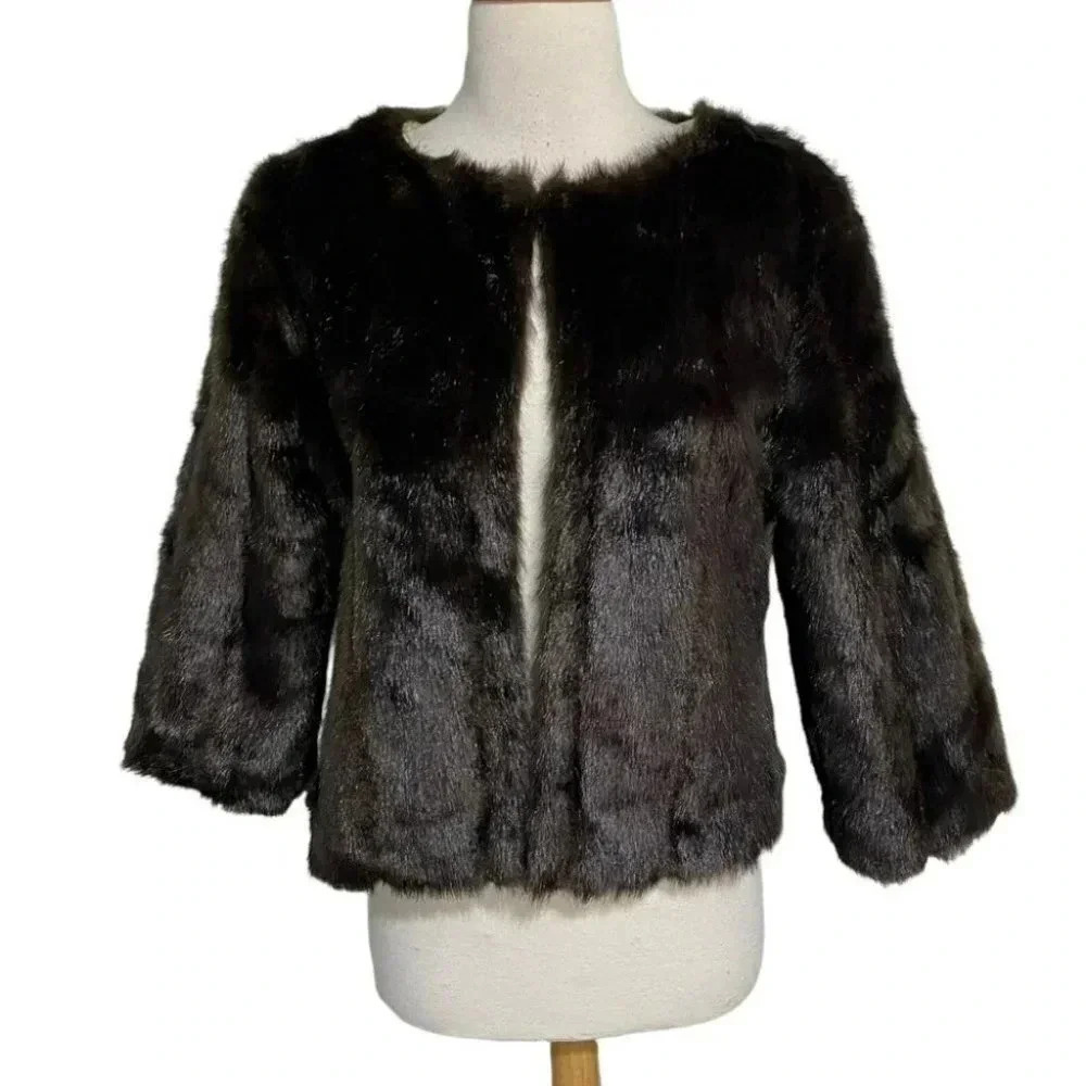 WD.NY L elegant brown‎ mink faux fur jacket